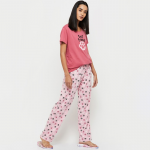 Women Mauve & Black Printed Night suit